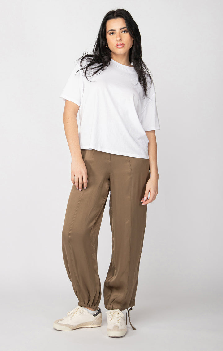 TIE CUFF SATIN PANT BY DEX - OLIVE