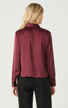 FLOWY SATIN LONG SLEEVE BLOUSE - BURGUNDY