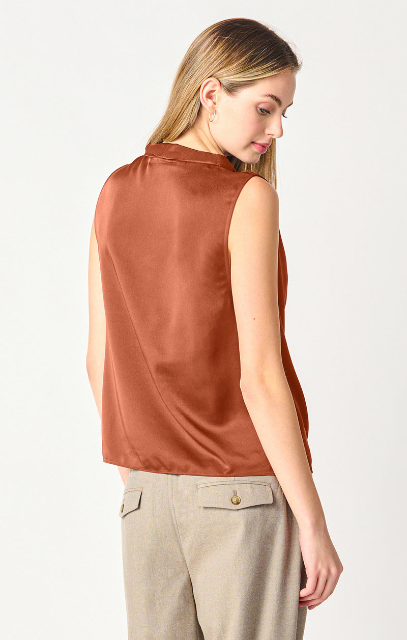 DRAPED NECK SLEEVELESS BLOUSE - COPPER