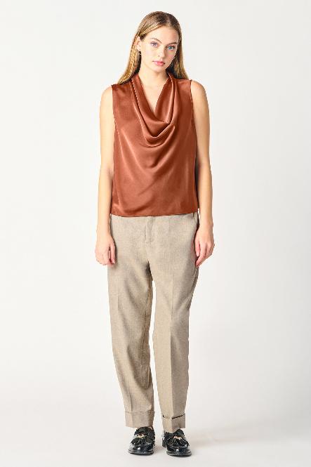 DRAPED NECK SLEEVELESS BLOUSE - COPPER