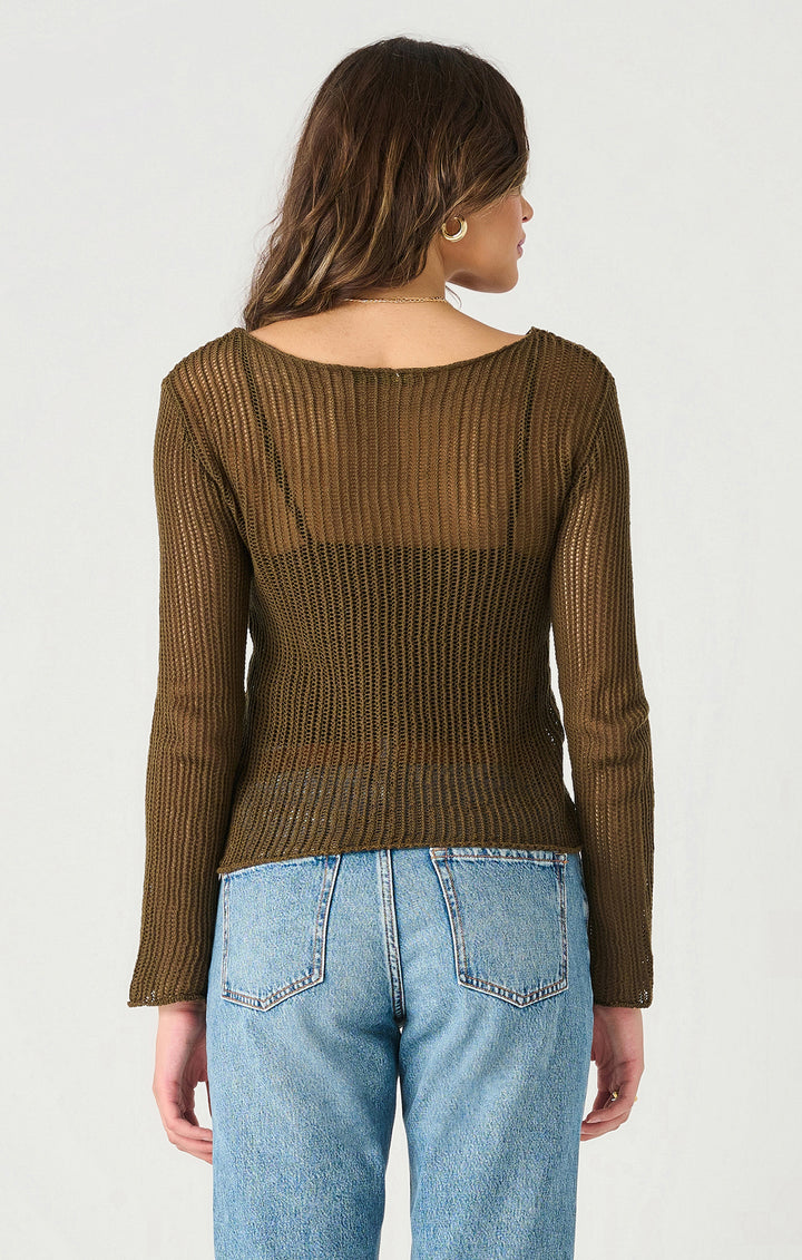 LONG SLEEVE MESH STITCH SWEATER BY DEX - DEEP OLIVE