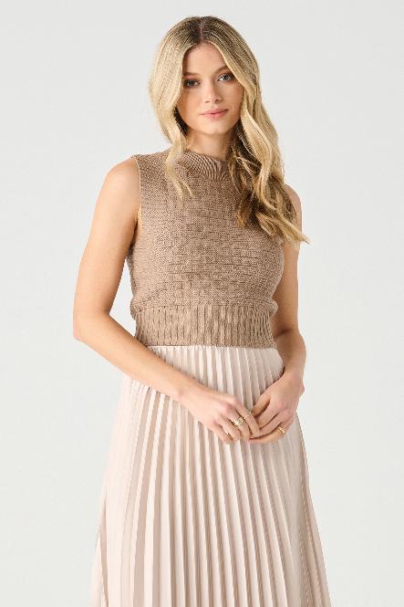 TEXTURED STITCH SWEATER TANK - MINK