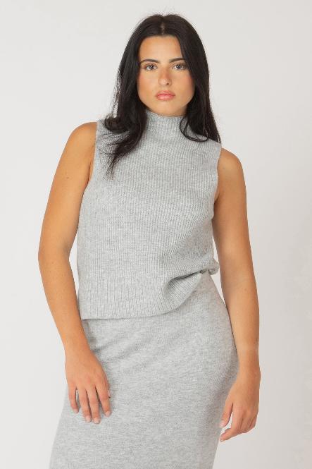 SLEEVELESS MOCKNECK SWEATER - LIGHT GREY