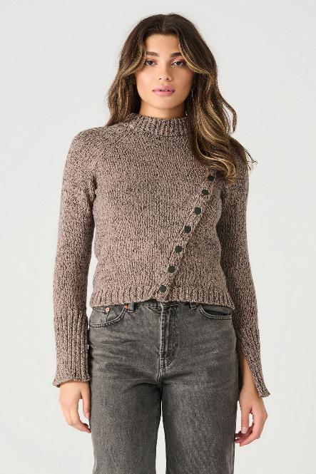 ASYMMETRIC BUTTONED LONG SLEEVE SWEATER - GREY