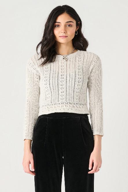 CROCHET SHIMMER LONG SLEEVE SWEATER  BY DEX - SILVER