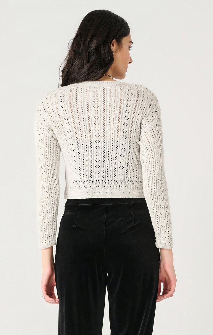 CROCHET SHIMMER LONG SLEEVE SWEATER  BY DEX - SILVER