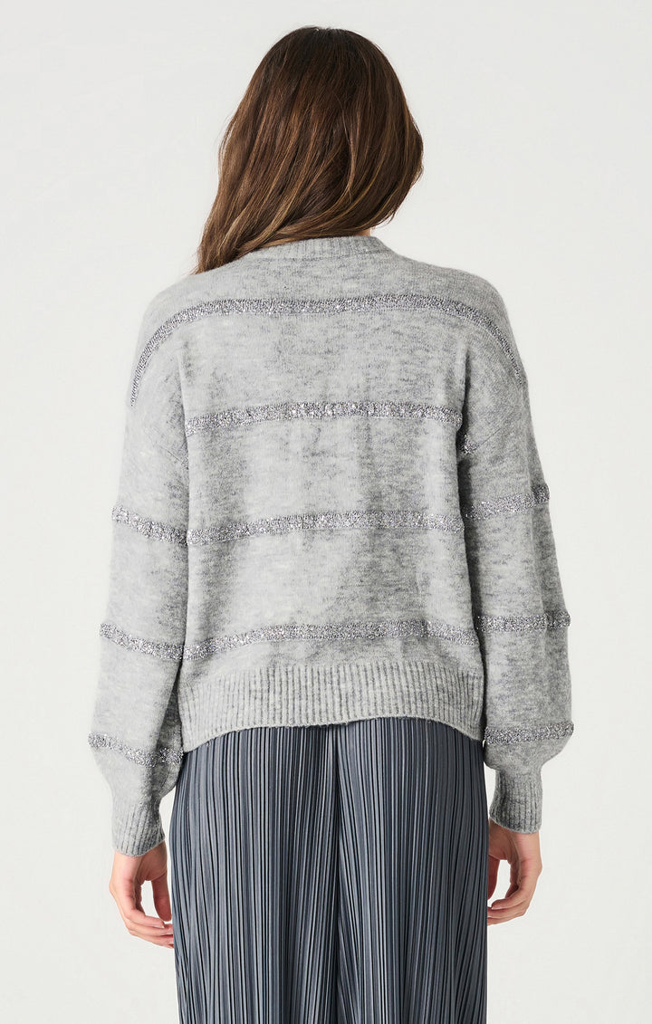 SEQUIN STRIPE LONG SLEEVE SWEATER - GREY