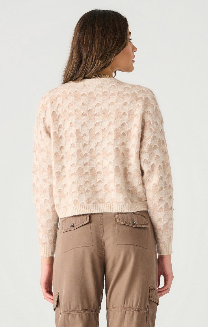 SCALLOPED STITCH LONG SLEEVE SWEATER - BARELY PINK