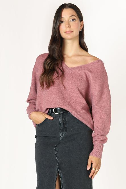 SOFT TOUCH LONG SLEEVE SWEATER - DUSTY PINK