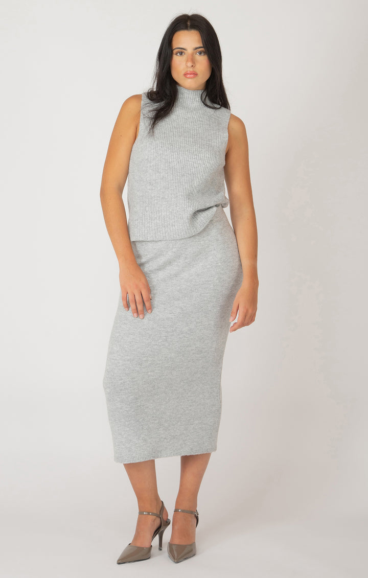 PULL ON MIDI SWEATER SKIRT - LIGHT GREY