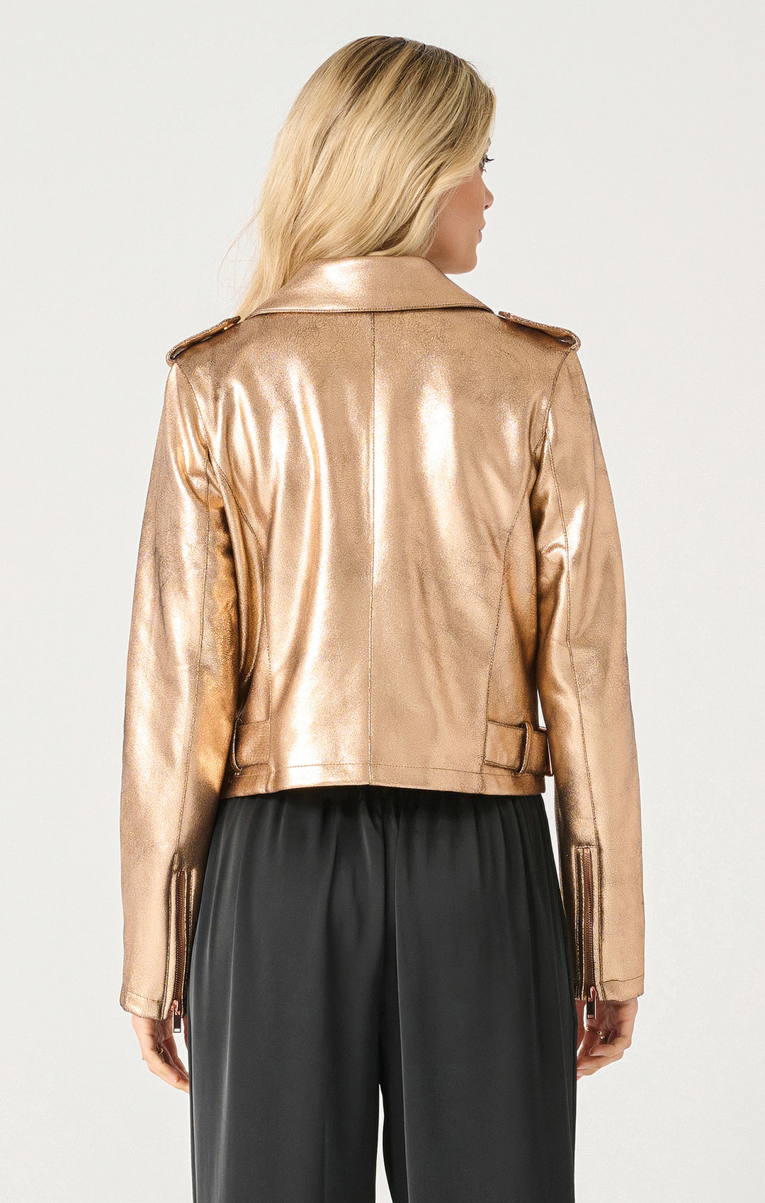 METALLIC MOTO JACKET - ROSE GOLD