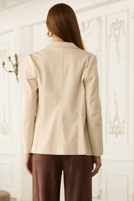 SKIES ARE BLUE FAUX LEATHER OPEN BLAZER-IVORY