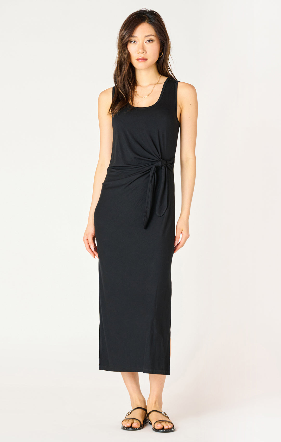 SLEEVELESS KNOT WAIST MIDI DRESS - BLACK