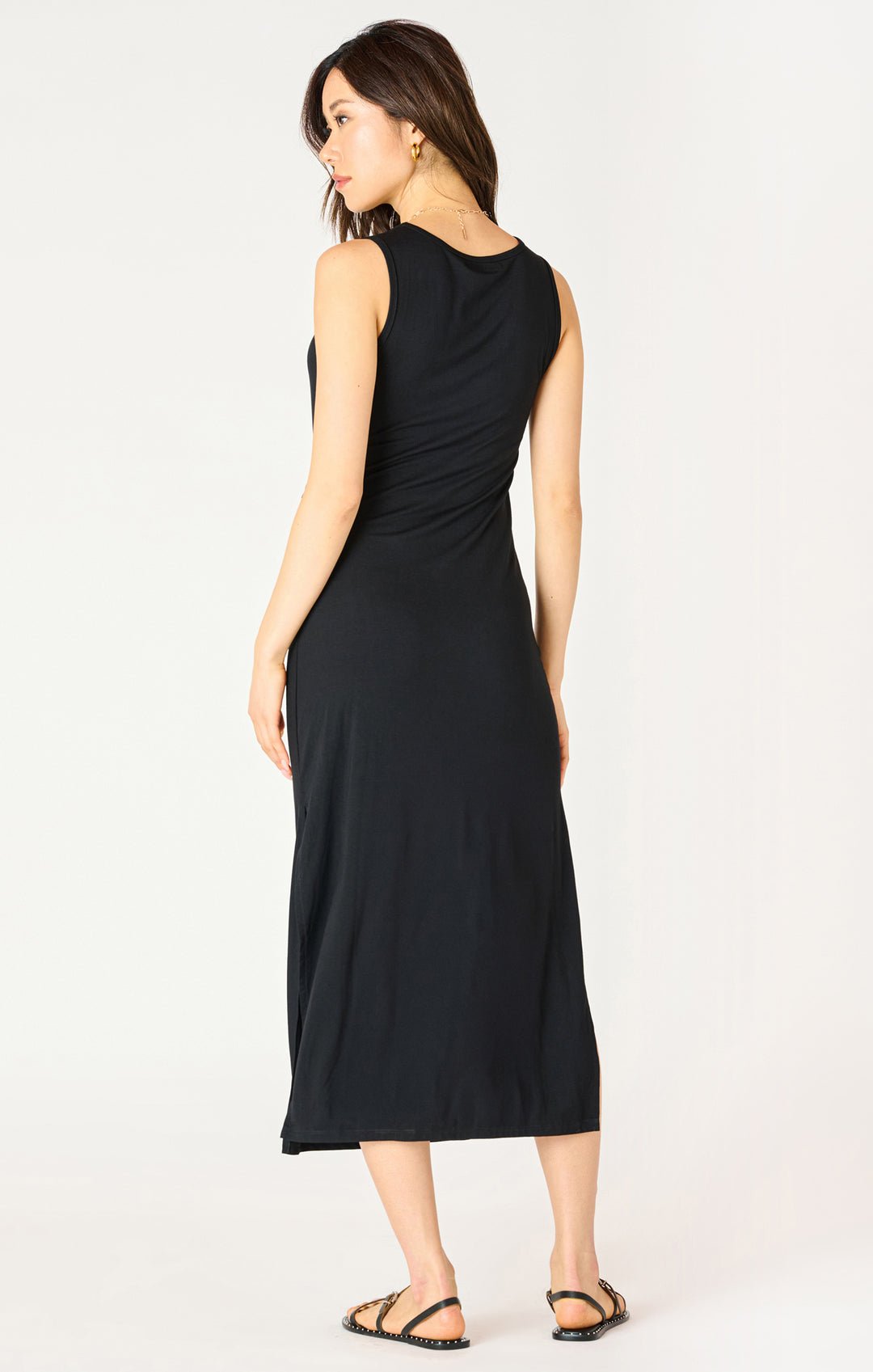 SLEEVELESS KNOT WAIST MIDI DRESS - BLACK