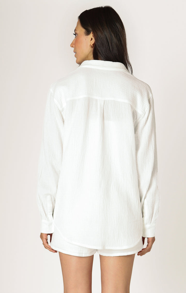 LONG SLEEVE CRINKLED BUTTON DOWN BLOUSE - OFF WHITE