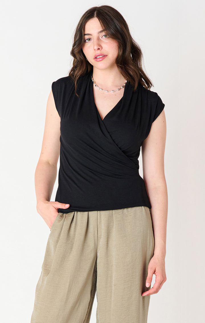 DRAPEY WRAP TANK BLOUSE - BLACK