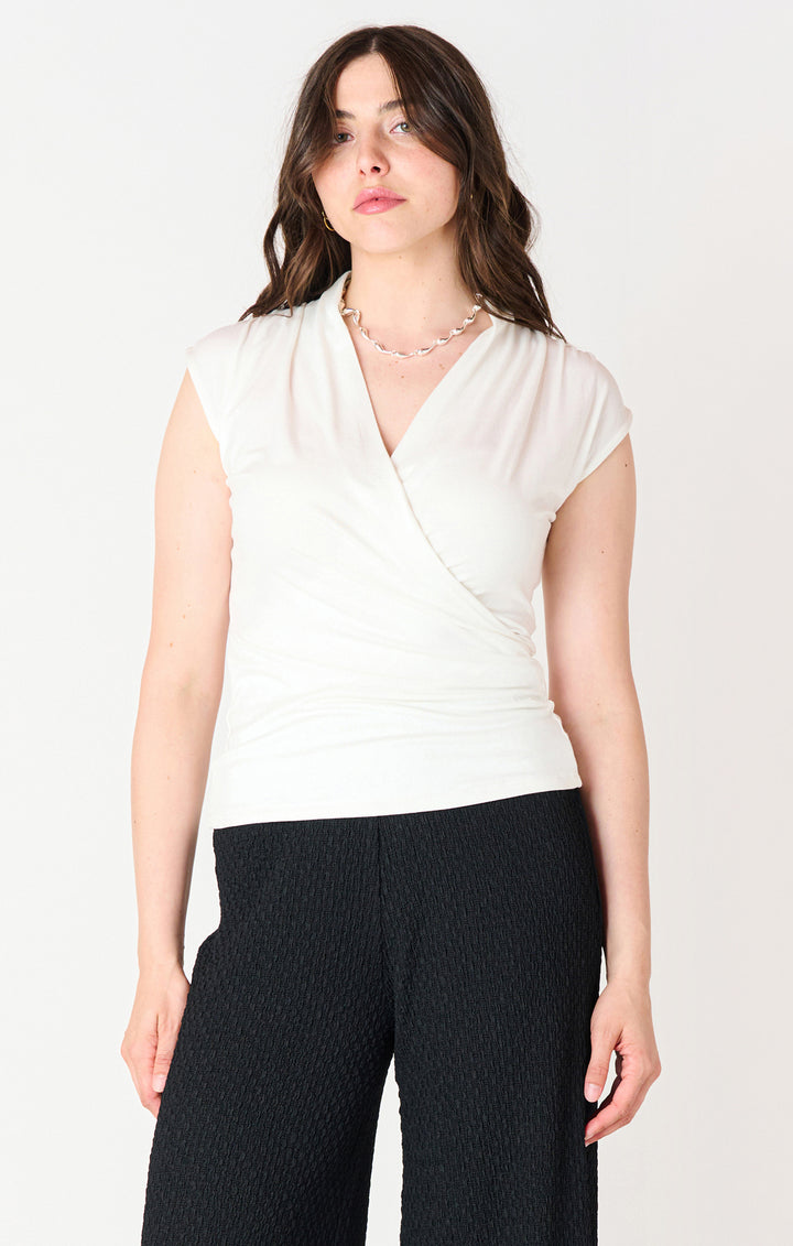 DRAPEY WRAP TANK BLOUSE - CREAM