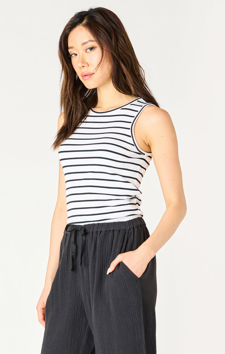 SLEEVELESS RIBBED STRIPED TANK - BLACK + WHITE