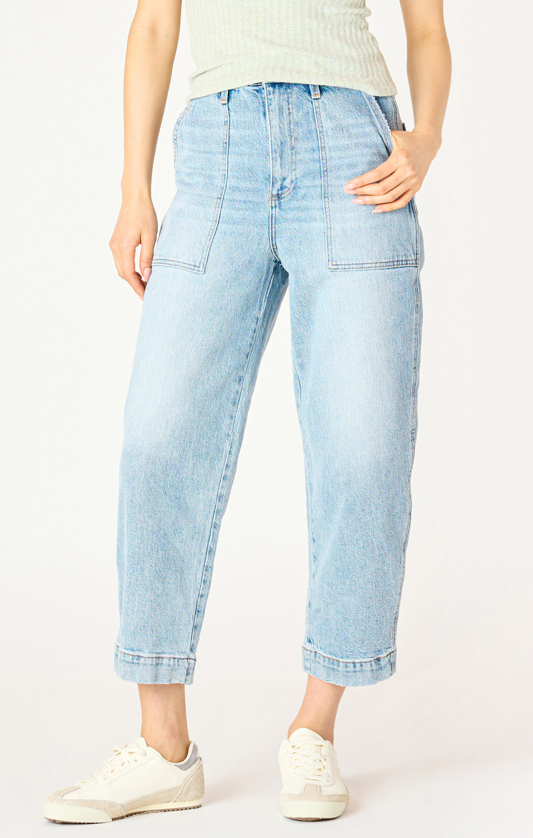 HIGH RISE STRAIGHT LEG ANKLE JEAN - MID WASH BLUE