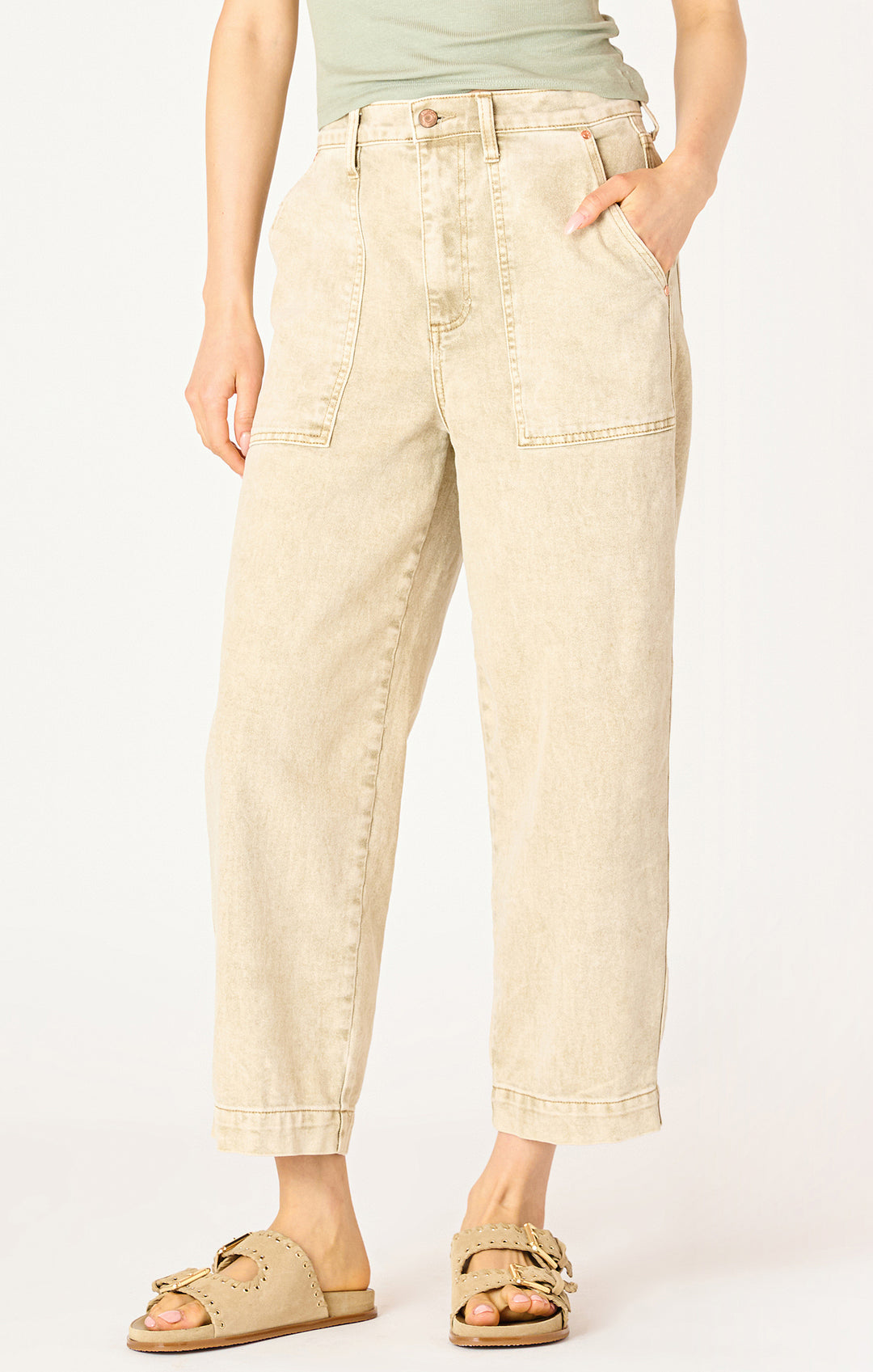 HIGH RISE STRAIGHT LEG ANKLE JEAN - FAWN