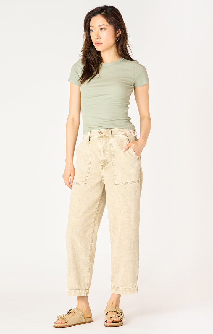 HIGH RISE STRAIGHT LEG ANKLE JEAN - FAWN