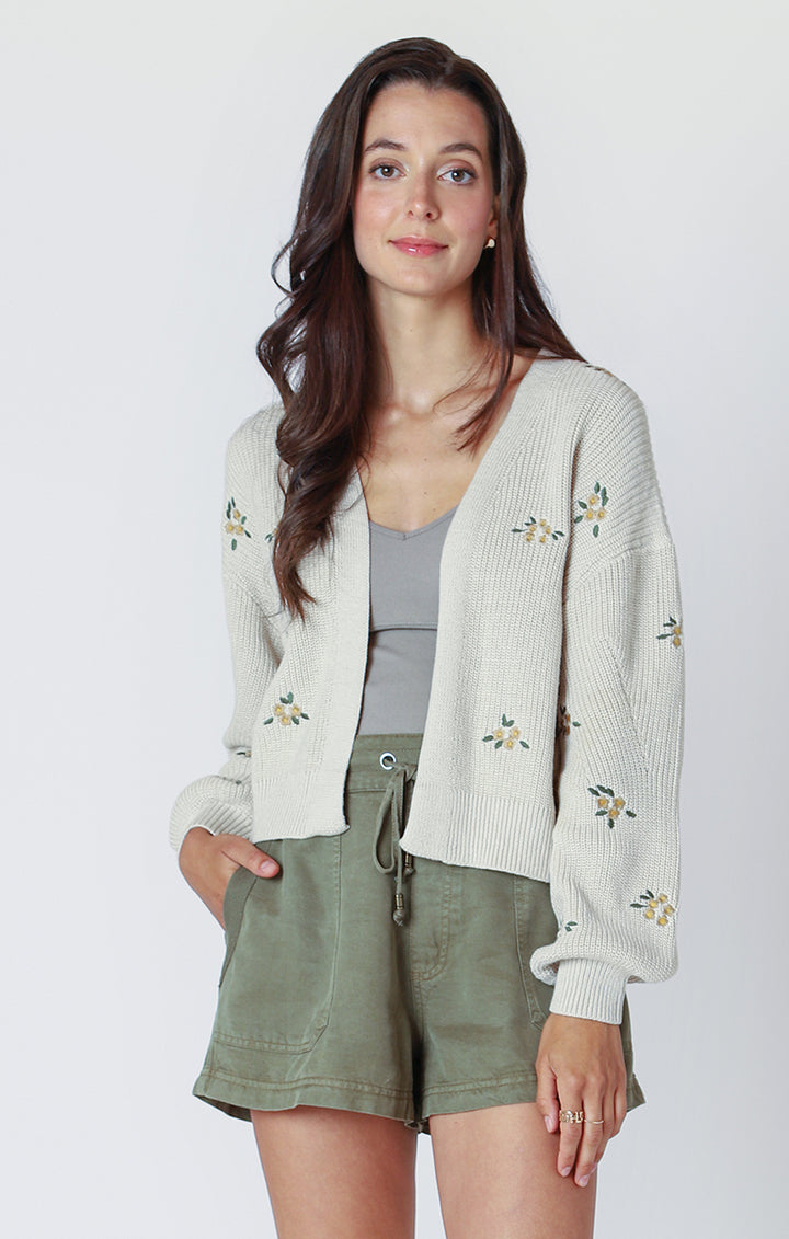 LONG SLEEVE EMBROIDERED CARDIGAN - TAN