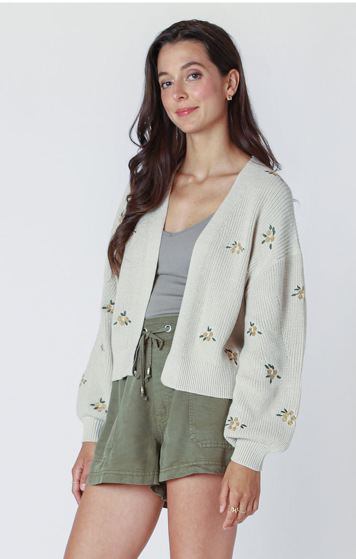 LONG SLEEVE EMBROIDERED CARDIGAN - TAN