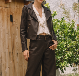 DISTRESSED BOMBER JACKET - COCOA