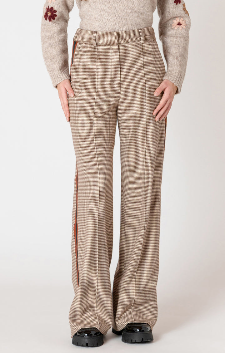 KNIT WIDE LEG HOUNDSTOOTH PANT - NATURAL
