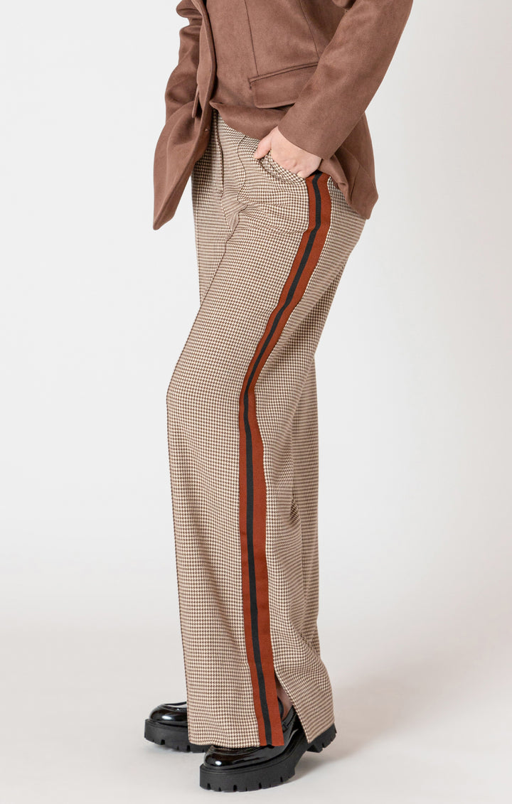 KNIT WIDE LEG HOUNDSTOOTH PANT - NATURAL