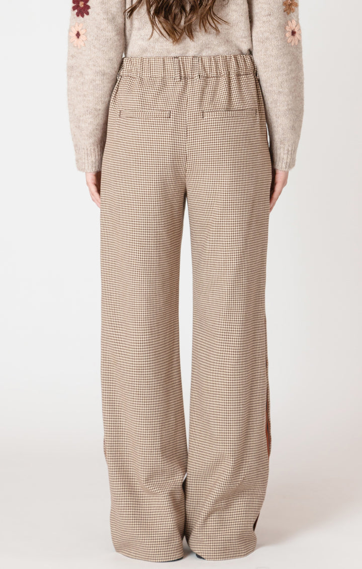 KNIT WIDE LEG HOUNDSTOOTH PANT - NATURAL