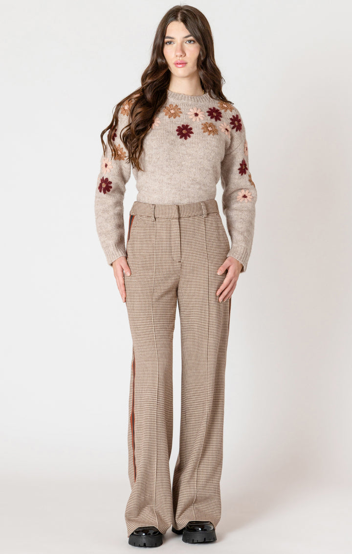 KNIT WIDE LEG HOUNDSTOOTH PANT - NATURAL