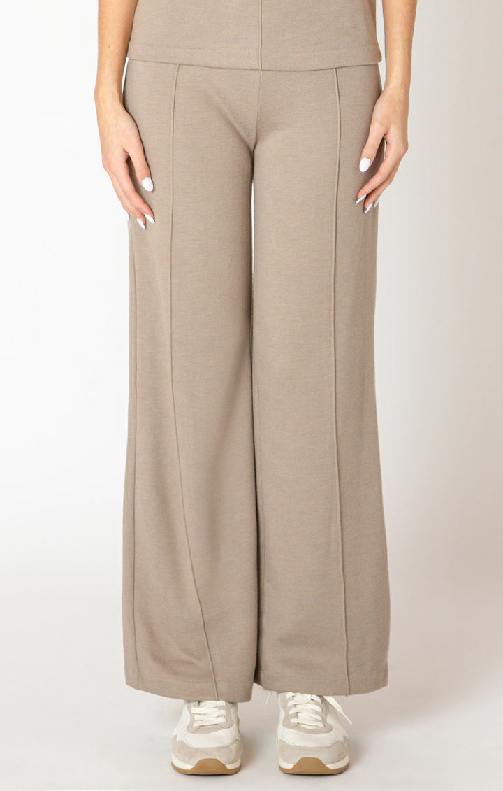 WIDE LEG SEAM DETAIL KNIT PANT - ALMOND
