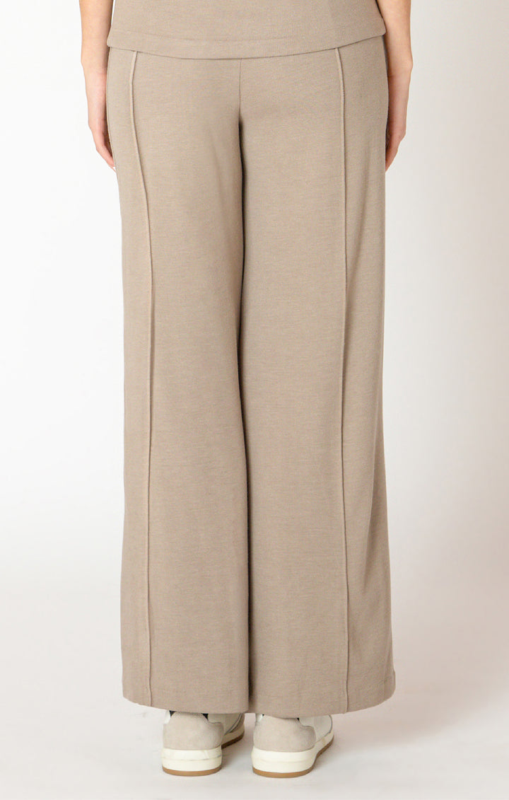 WIDE LEG SEAM DETAIL KNIT PANT - ALMOND