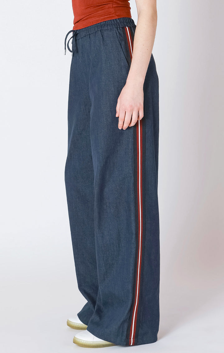 SIDE STRIPE WIDE LEG JEAN - DARK INDIGO
