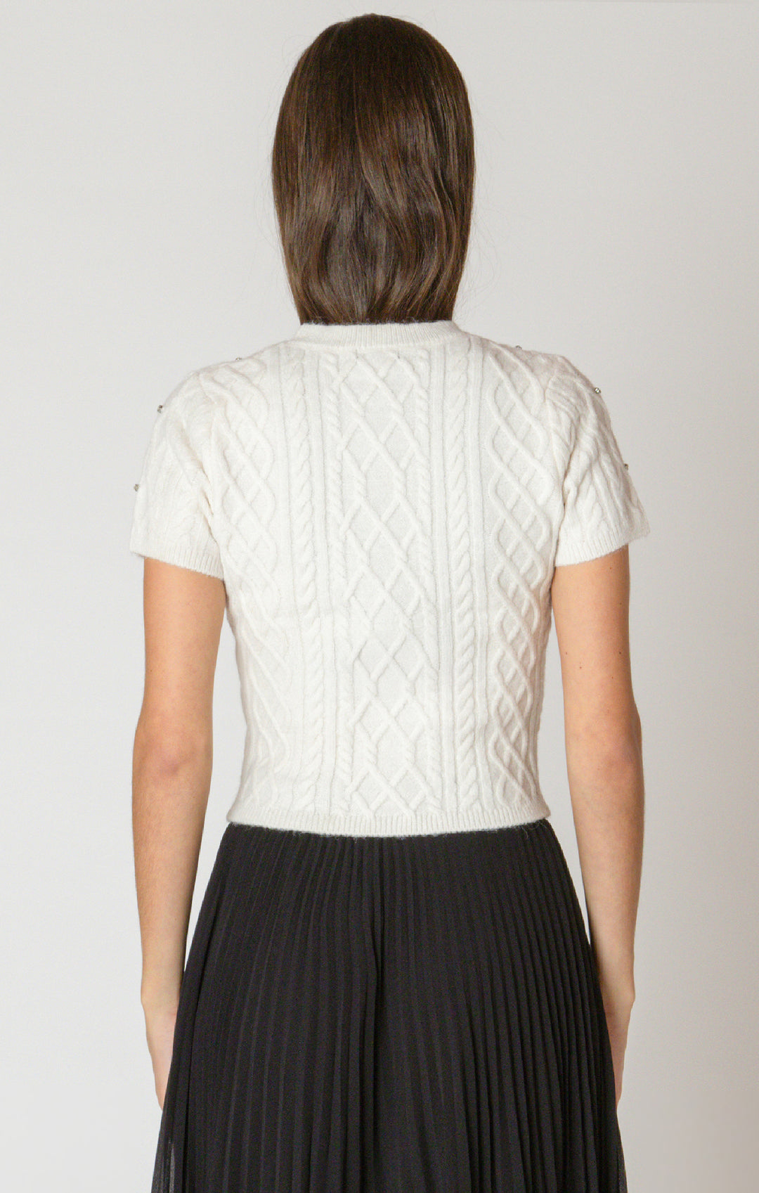 EMBELLISHED CABLE SWEATER - SNOW