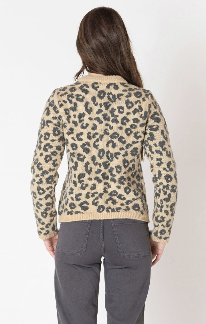 CREWNECK PATTERENED CARDIGAN - LEOPARD