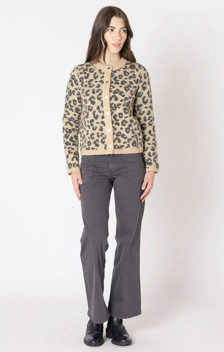 CREWNECK PATTERENED CARDIGAN - LEOPARD