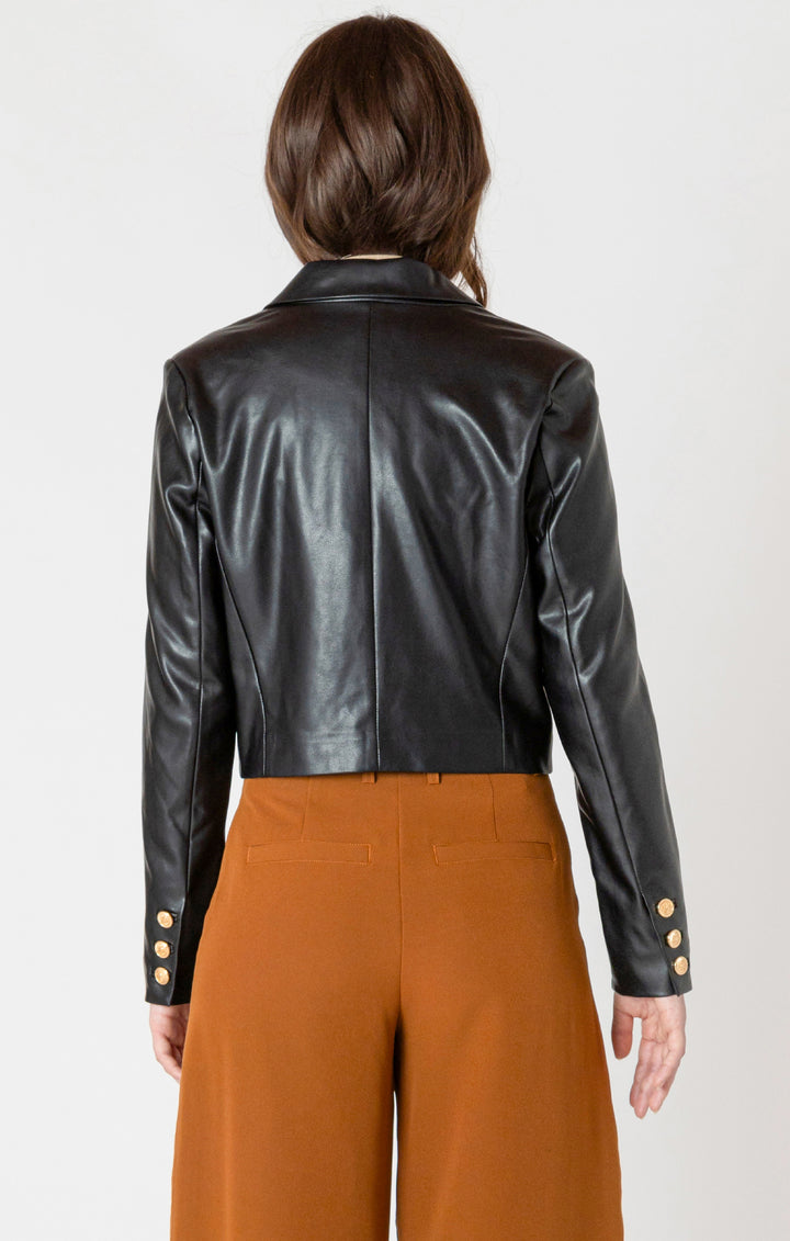 VEGAN LEATHER CROPPED MOTO JACKET - BLACK
