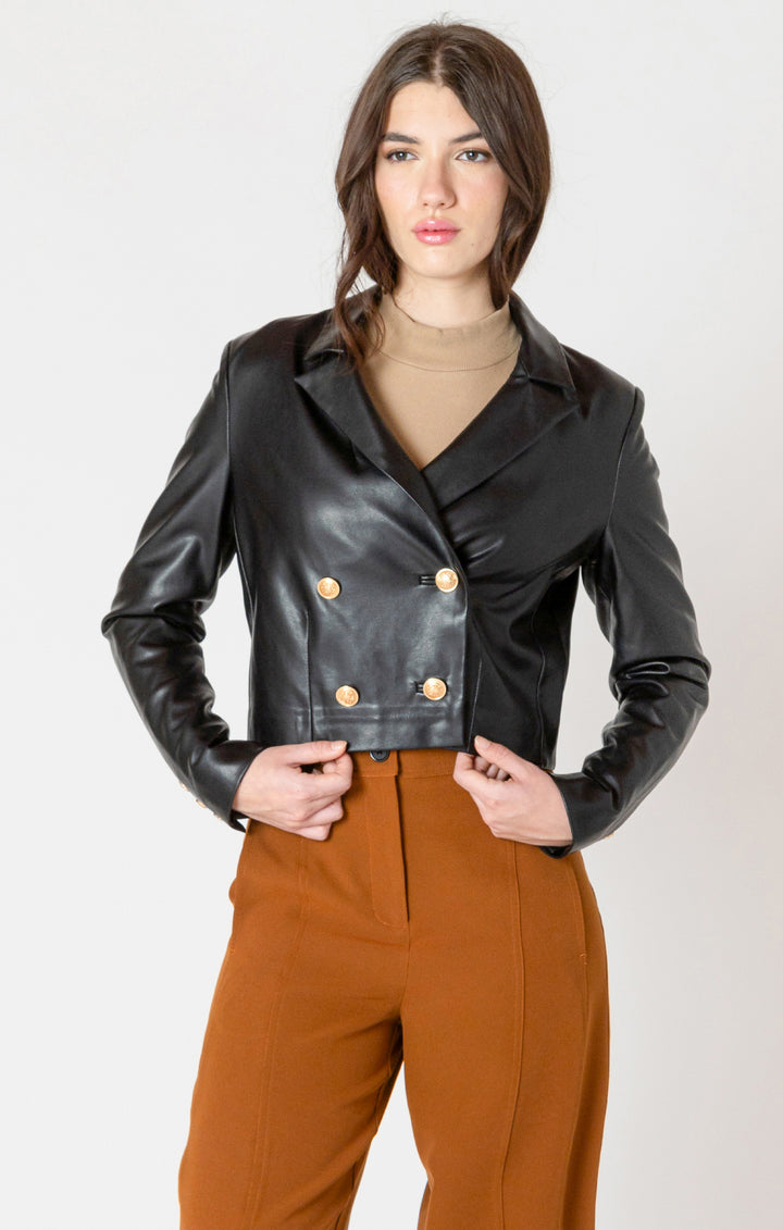 VEGAN LEATHER CROPPED MOTO JACKET - BLACK