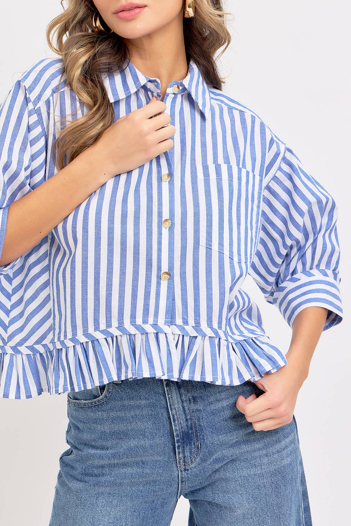 MODERN BUTTON DOWN STRIPED SHIRT - BLUE