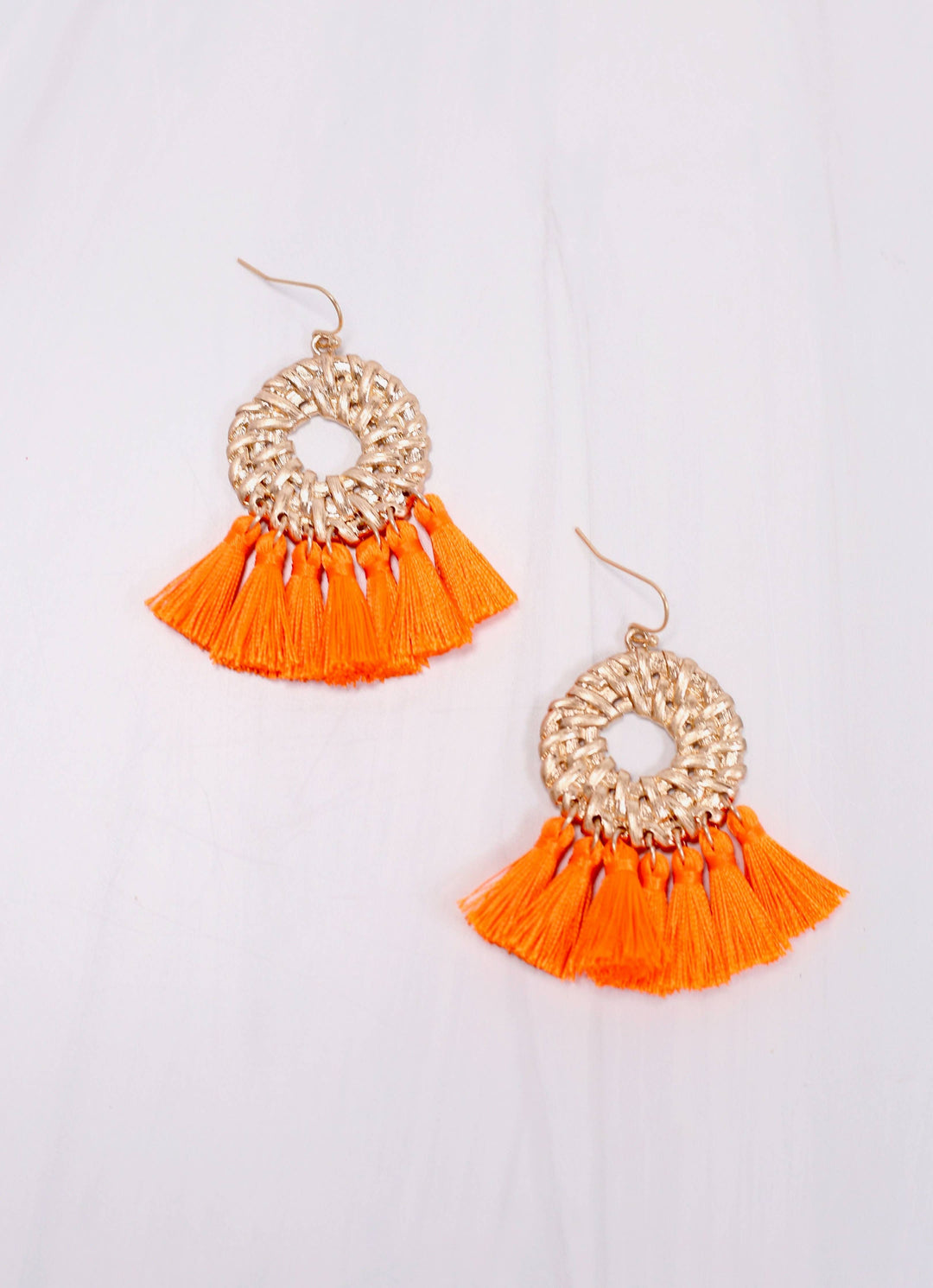 CHESHIRE TASSEL DROP EARRINGS - ORANGE