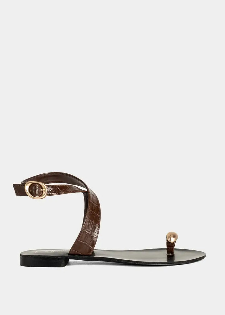 BARCELONA VEGNA LEATHER CROC SANDAL - CHOCOLATE