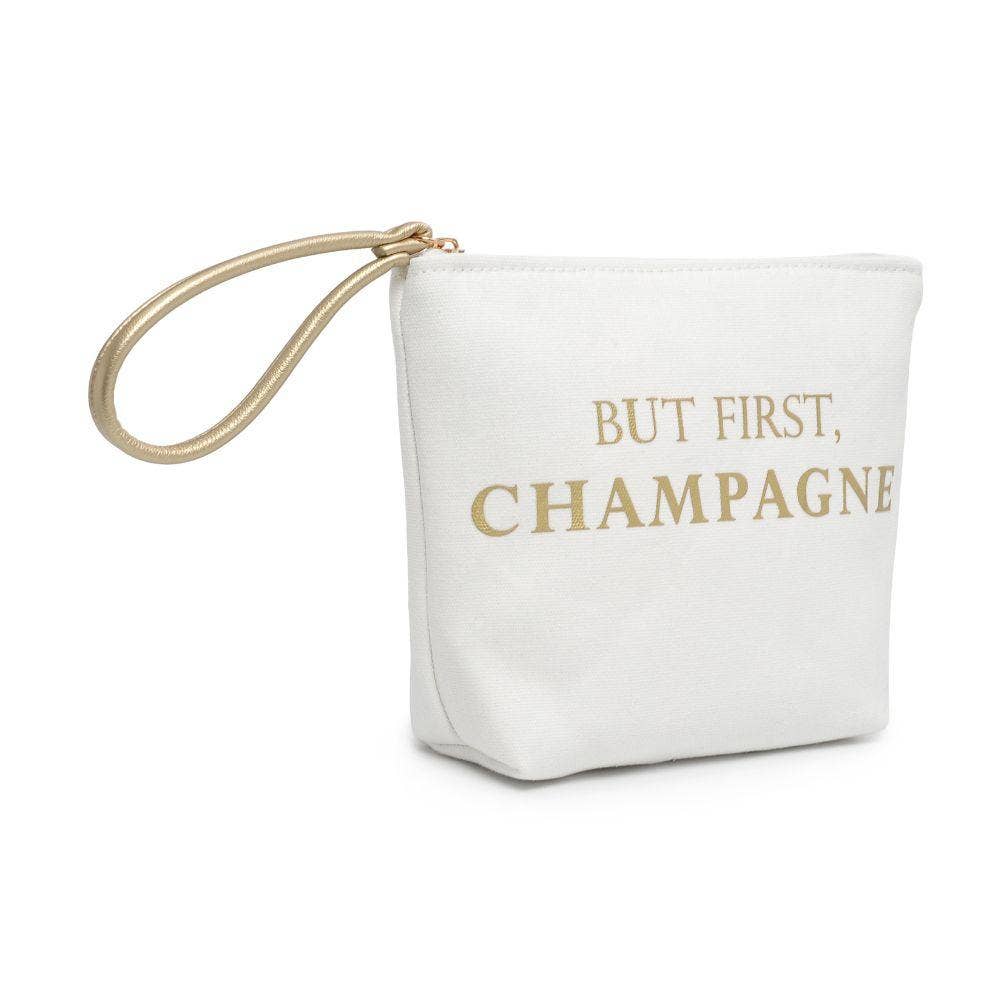 Printed Canvas Wristlet Cosmetic Make Up Bag Pouch: But First