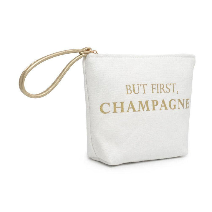 Printed Canvas Wristlet Cosmetic Make Up Bag Pouch: But First