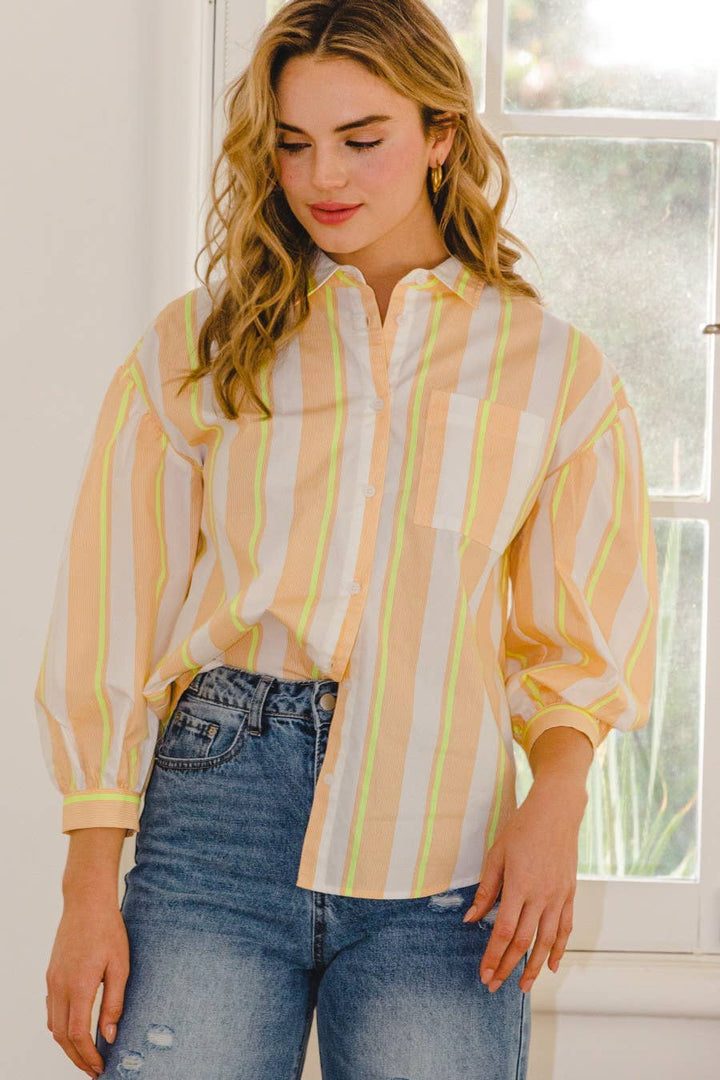 MULTI COLOR STRIPED SHIRT - ORANGE