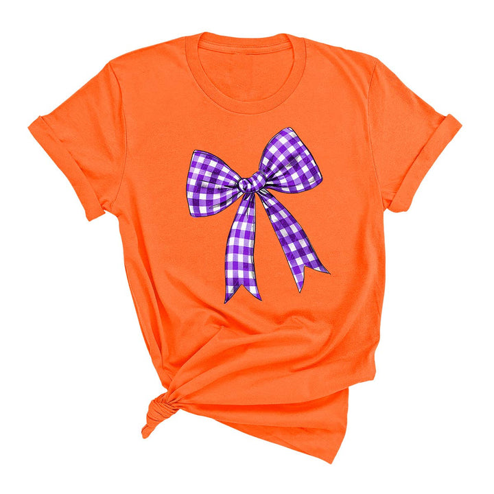 CHECK BOW TRIMMED TEE - ORANGE