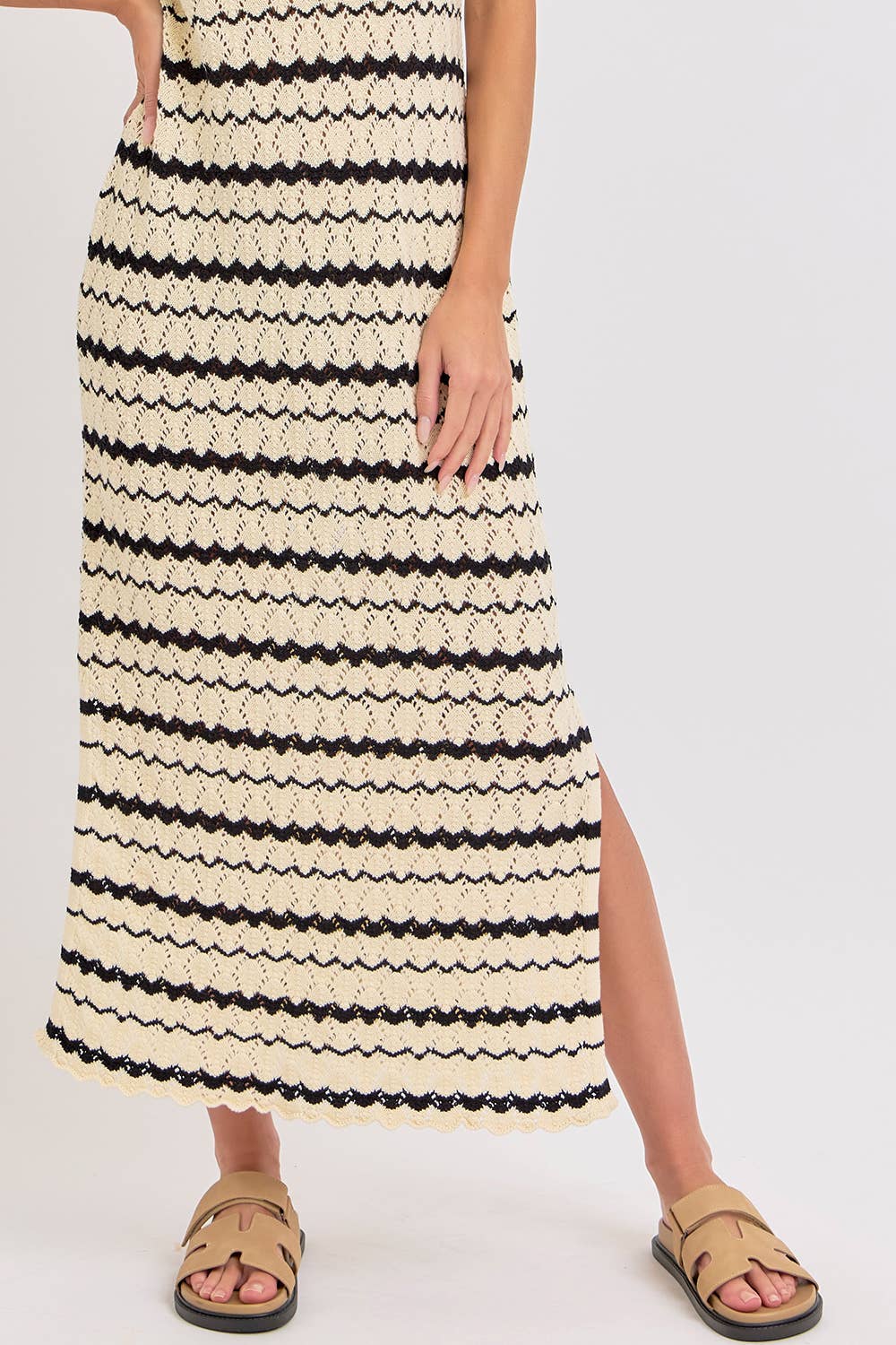 HALTER CROCHET KNIT MAXI DRESS - NATURAL