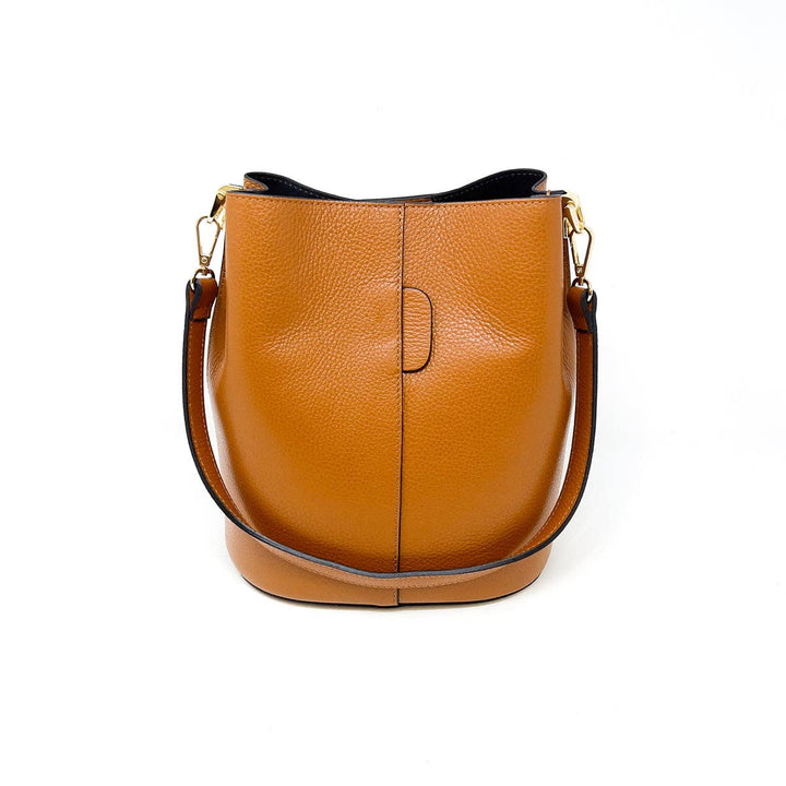GENUINE ITALIAN LEATHER BUCKET BAG - CAMEL