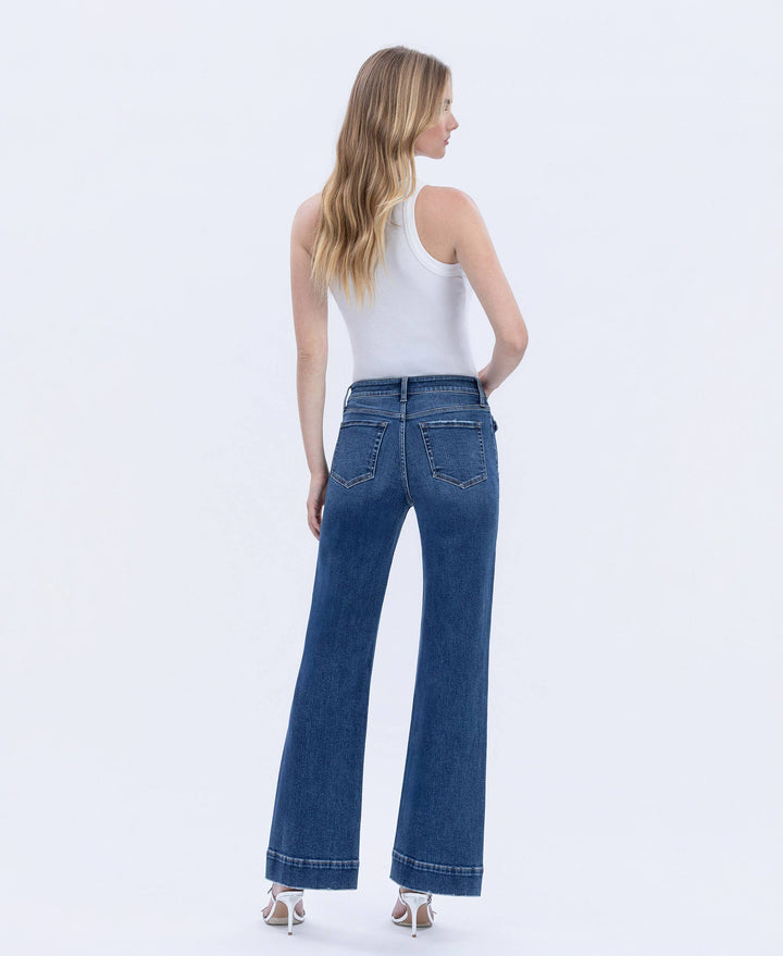 HIGH RISE TROUSER HEM VINTAGE FLARE JEANS - DARK WASH